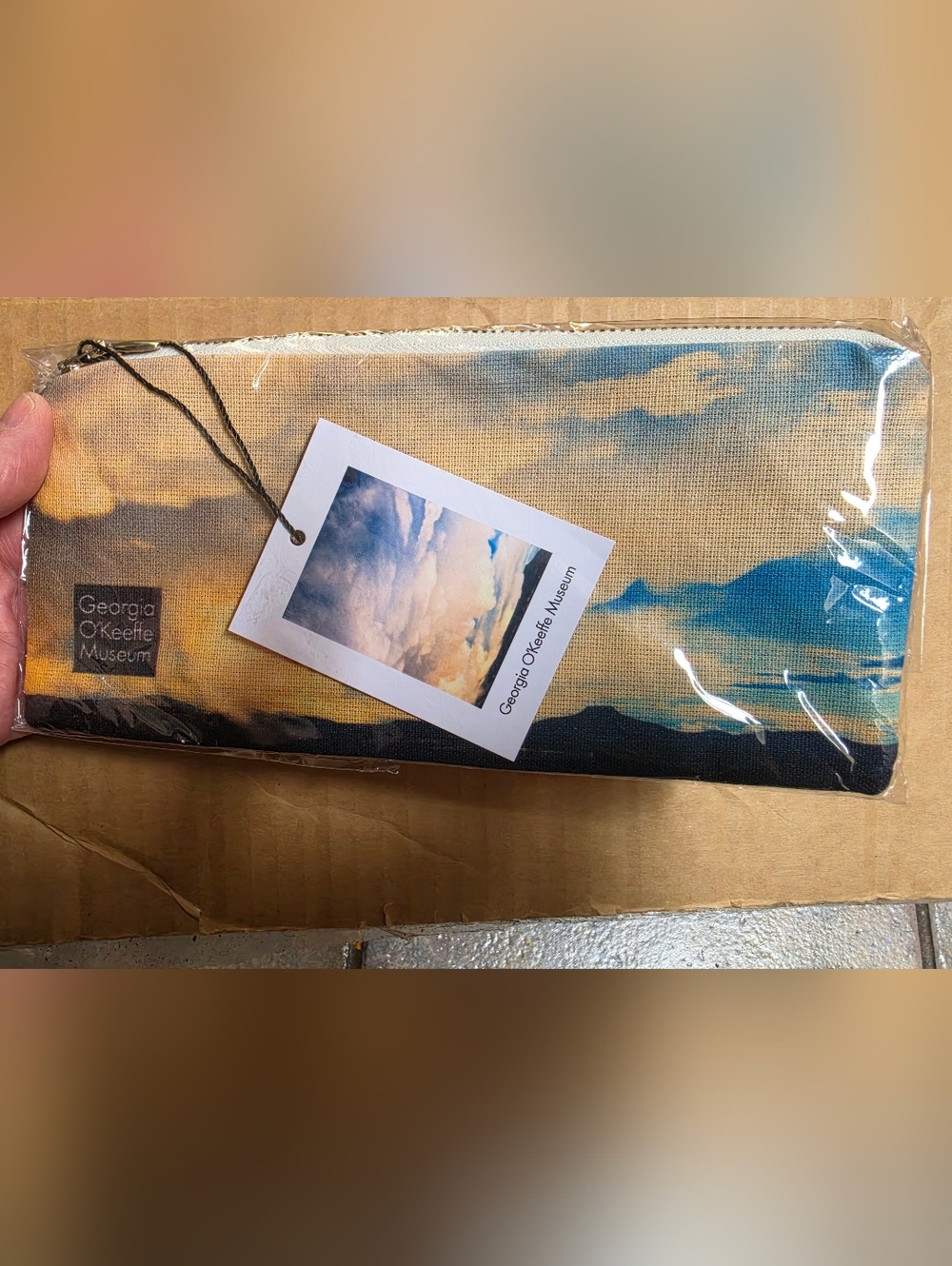 Georgia O'Keeffe Museum Sky Print Canvas Zip Pouch - Blue & Tan